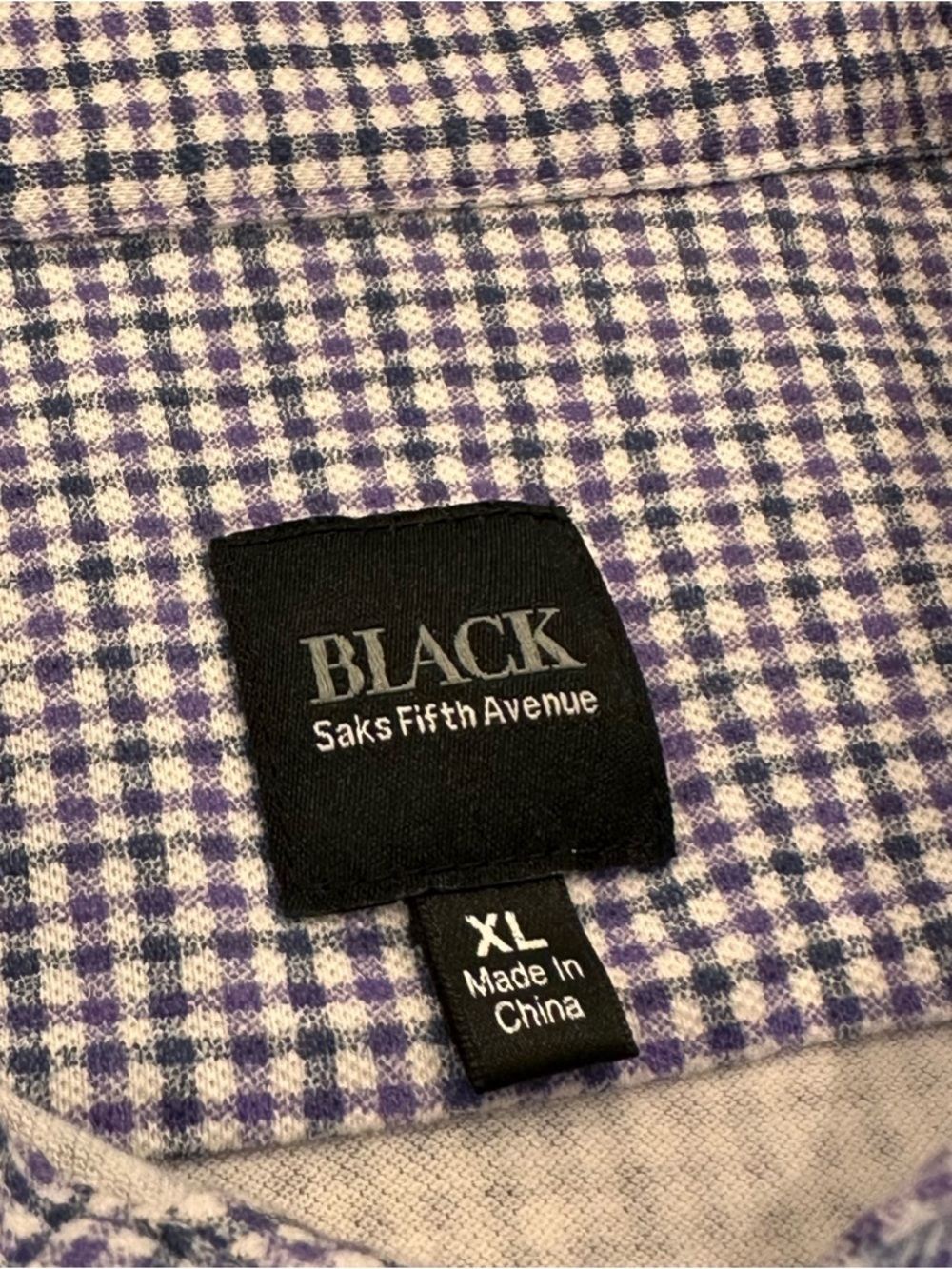 Black Saks Fifth Avenue Purple Plaid Knit Button Down Shirt Men XL Stretch Soft - Picture 6 of 11